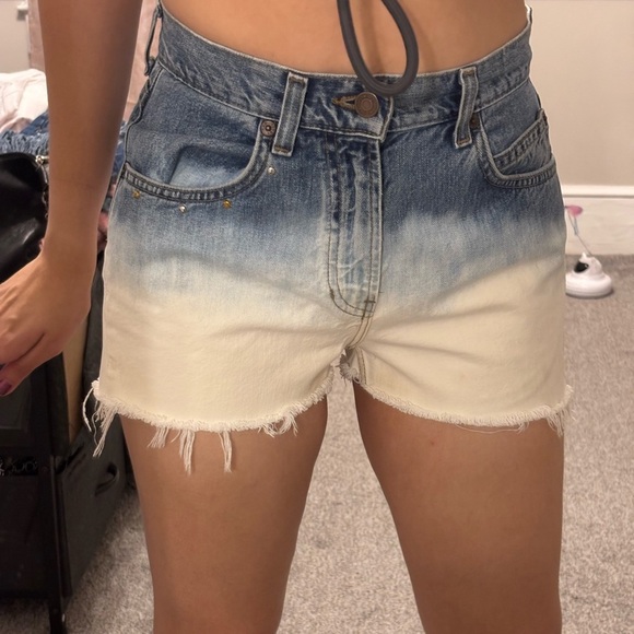 Y2K Ombre Studded Distressed Festival Denim GAP Punk Mini Flare Mom Short Small - Picture 7 of 9